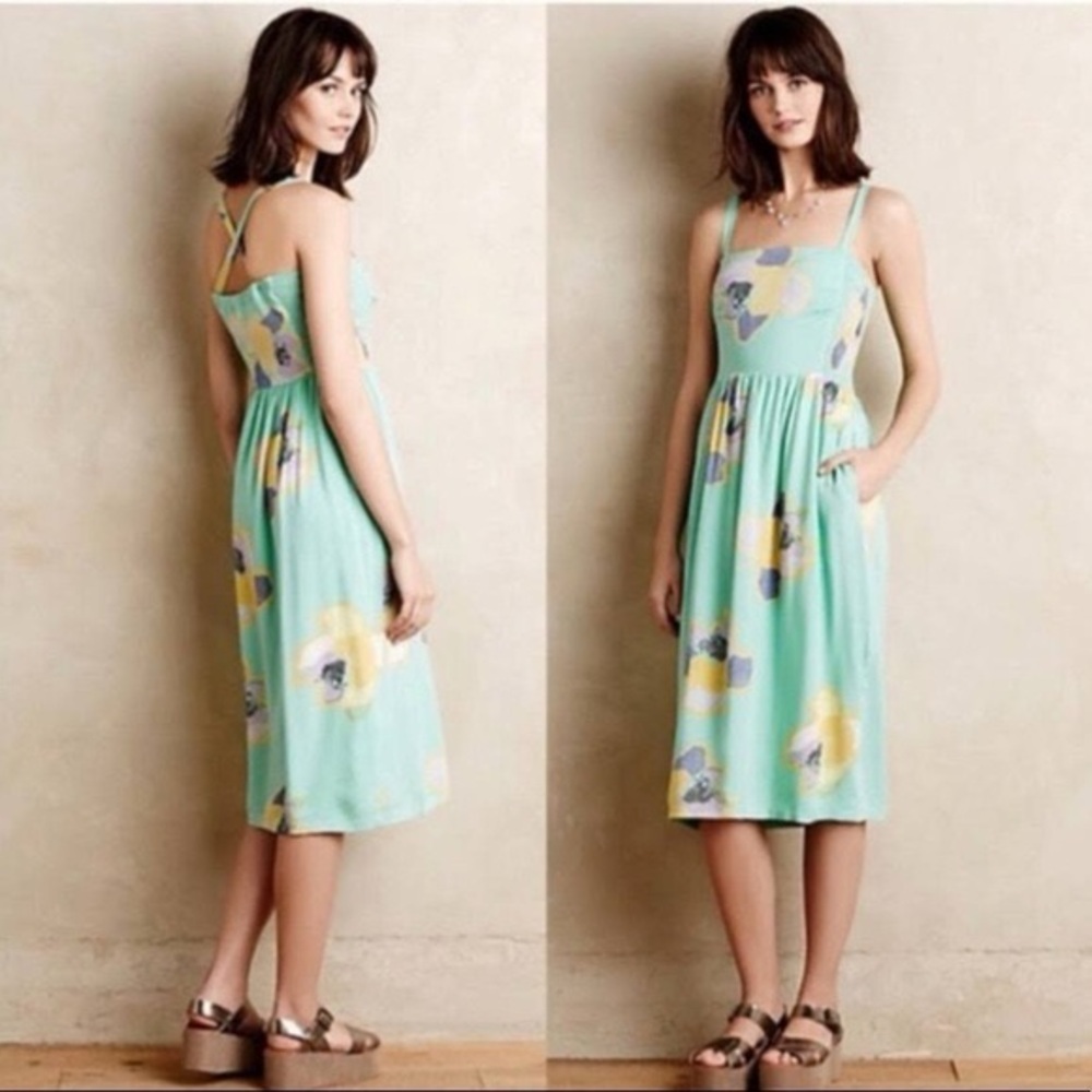 Anthropologie Corey Lynn Calter Floral Midi Dress - Mint Green -‎ XS
